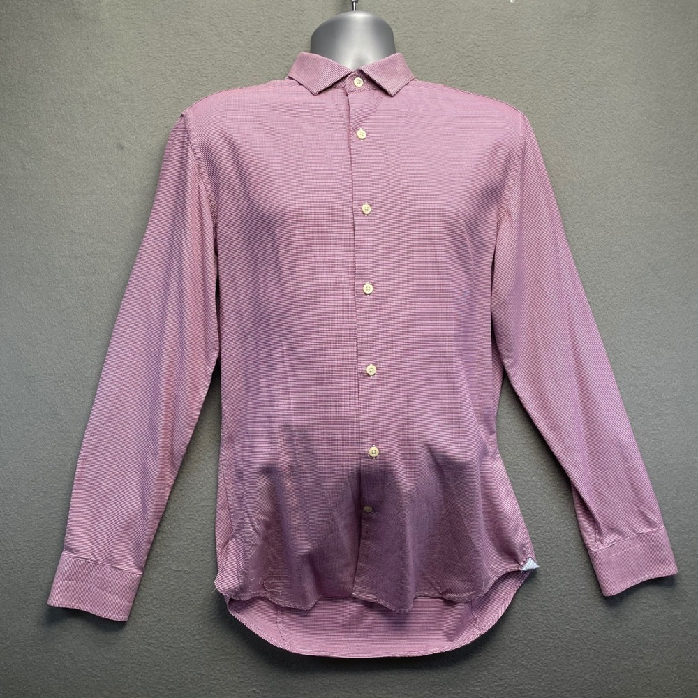 Banana Republic Men Button Down Shirt Supima Cotton Purple Micro Pattern Size M